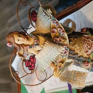 Floral Angel Resin Figurine - Cream and Pink